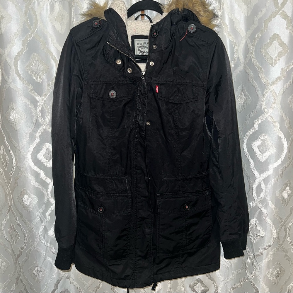 Levi's Women's Black Utility Jacket with Fur Trim